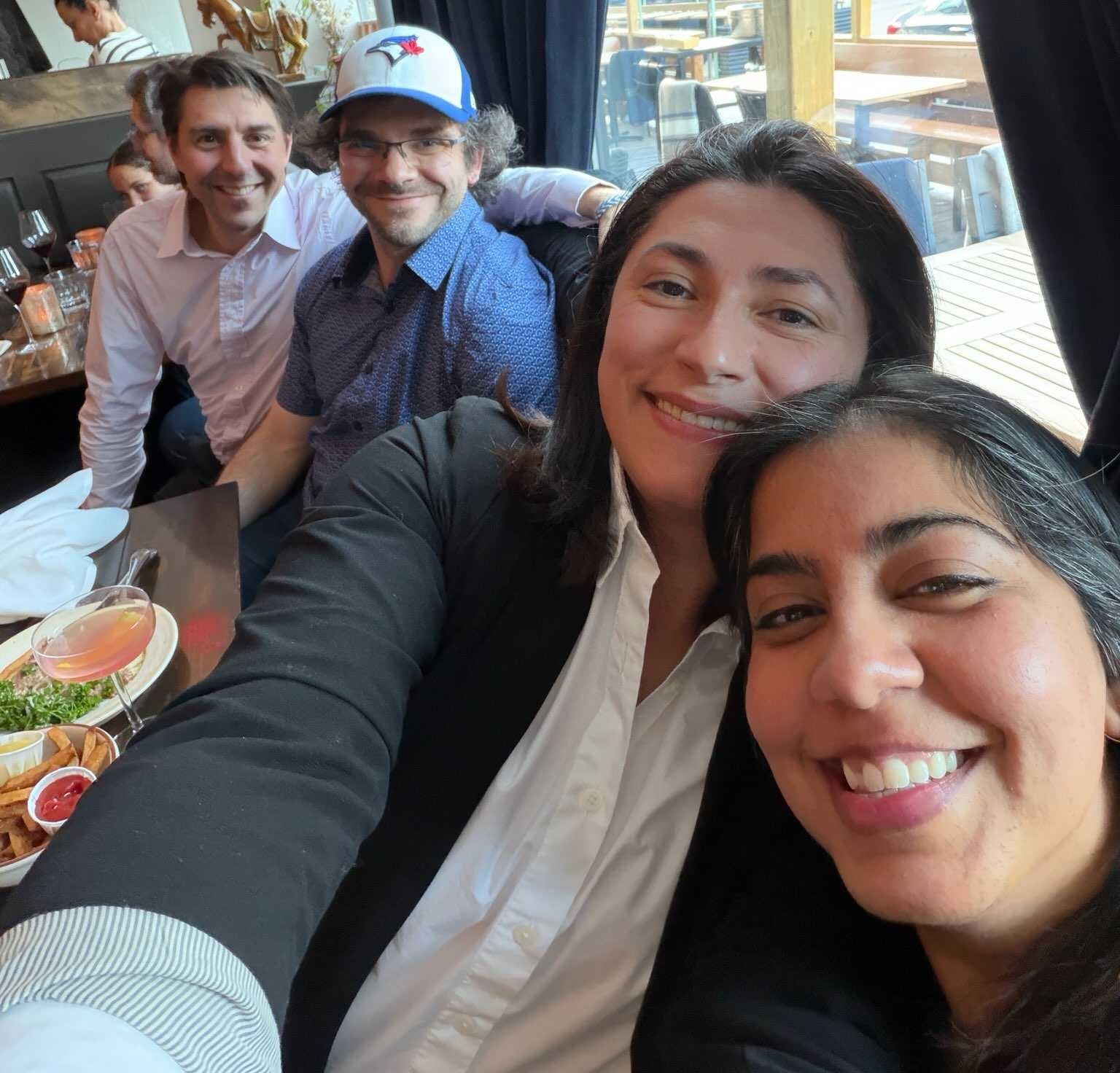 A group selfie in a Montreal bistro